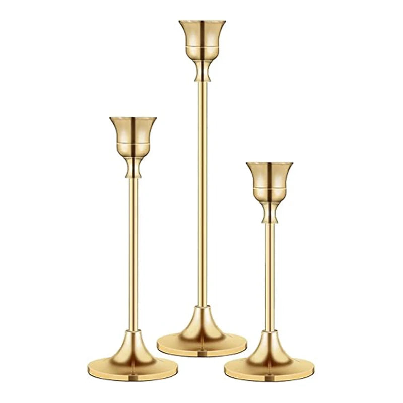 Set de 3 Portavelas Nórdicos Dorados en Metal – Decoración Elegante para Hogar y Eventos Especiales