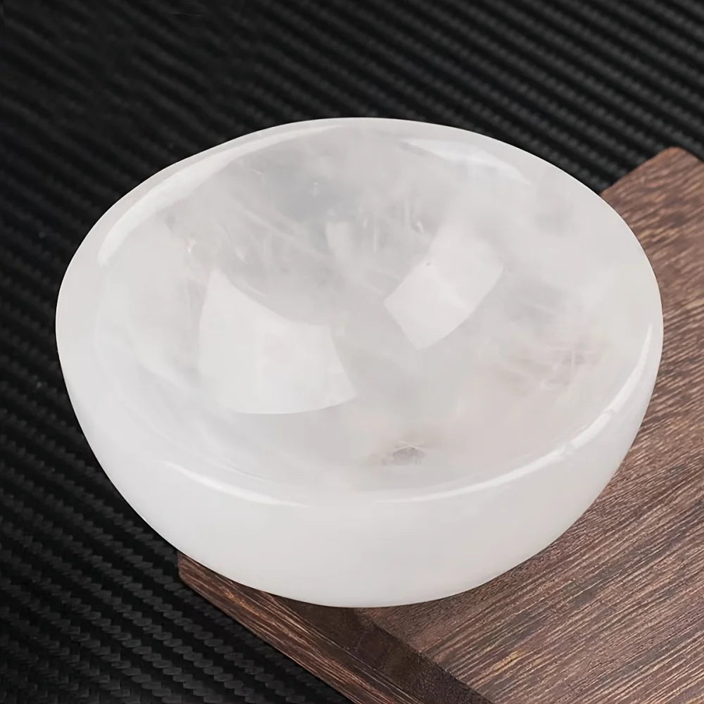 “Cuenco de Selenita Natural de Piedra Cristal de Cuarzo, Mineral Artesanal para Desmagnetización, Meditación y Reiki – Cuenco Redondo de Yeso para Decoración del Hogar”