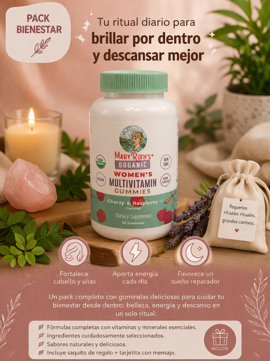 🌙 Multivitamínico Orgánico para Mujer Mary Ruth's – Energía y Equilibrio Femenino