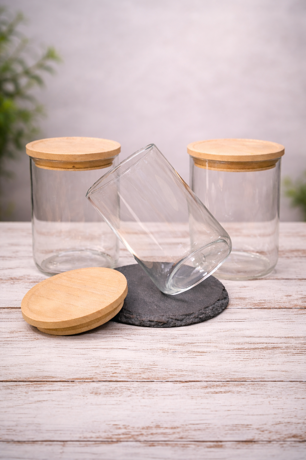 Set 3 Botes de Cristal con Tapa de Bambú – Almacena tus Hierbas, Sales y Elementos Rituales