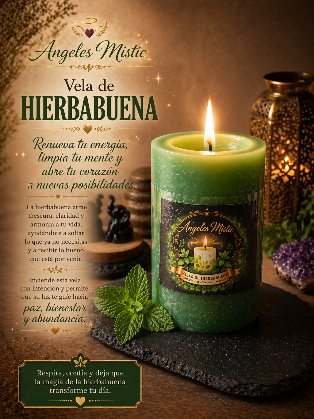 Velón de Hierbabuena Aromático – Vela Natural para Bienestar y Relajación