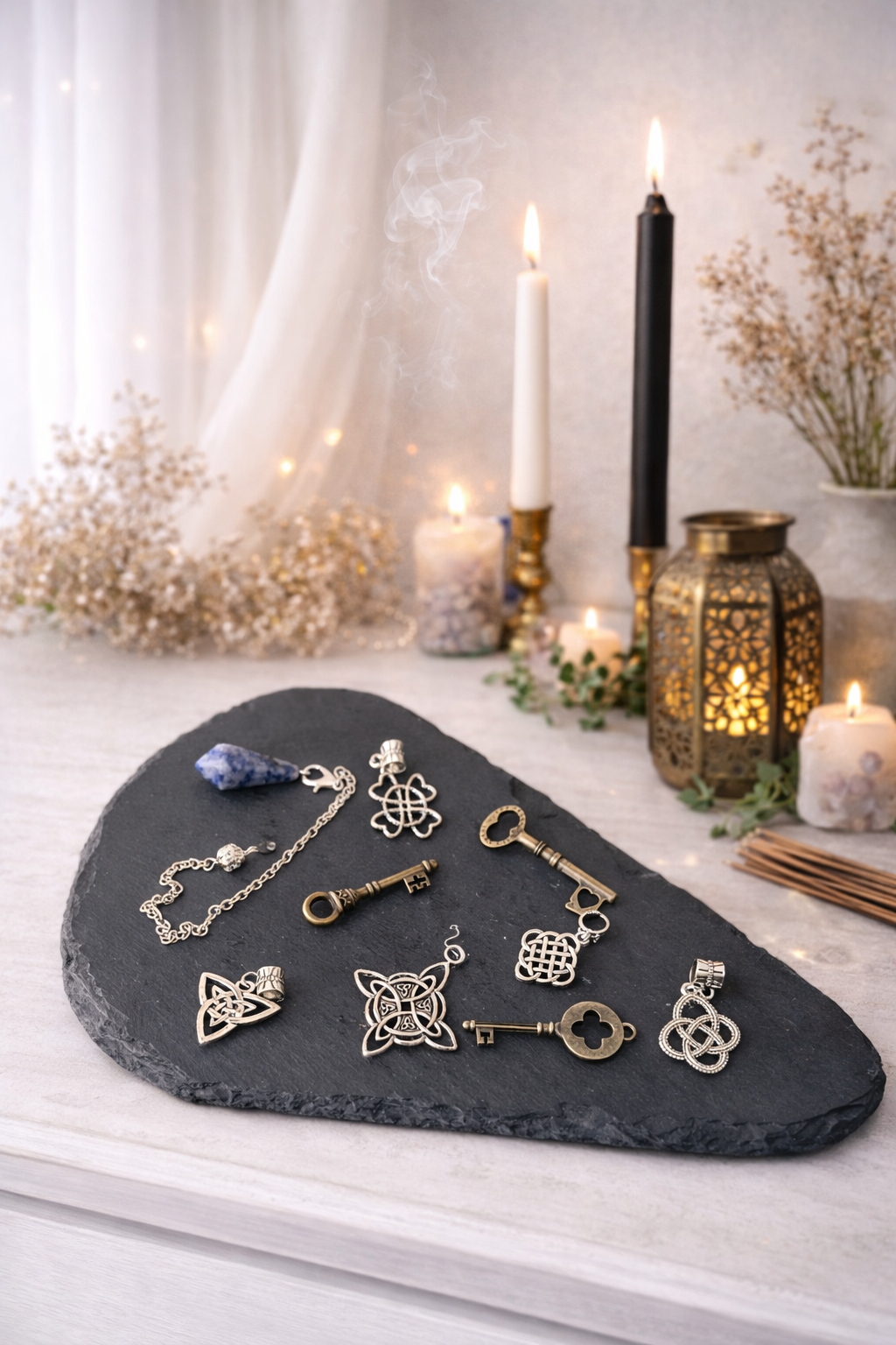Set Espiritual con Péndulo y Dijes Celtas – Llaves de Protección, Intuición y Conexión
